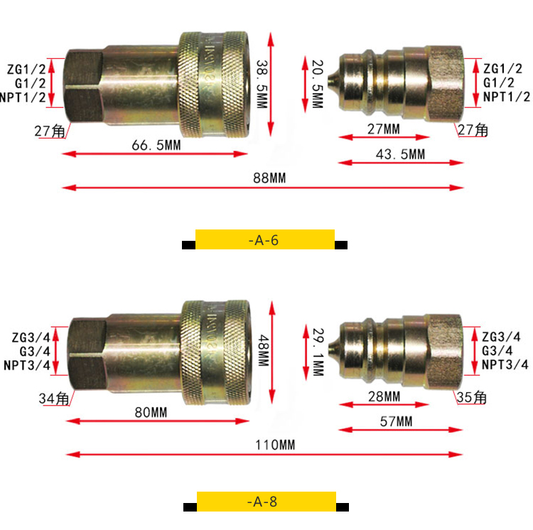 ISO7241-A series anti slip S1 open close hydraulic quick connector ISOA tractor quick plug