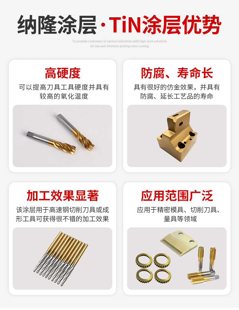 Supply precision accessories with titanium nitride coating, sample customization, TIN surface treatment manufacturer Naron