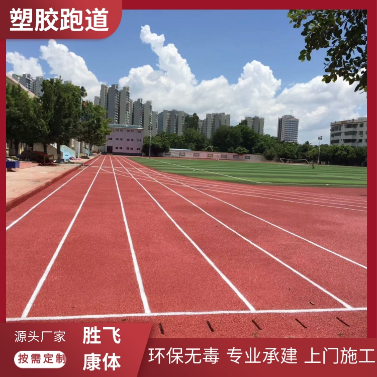 Connected to the outdoor plastic ground track project of the school sports playground. The construction of the plastic track in the sports field can be customized