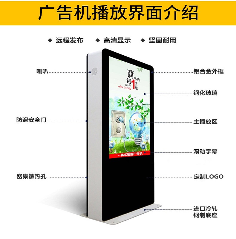 Multimedia LCD advertising light box, electronic bus stop sign, 55 inch vertical outdoor advertising machine