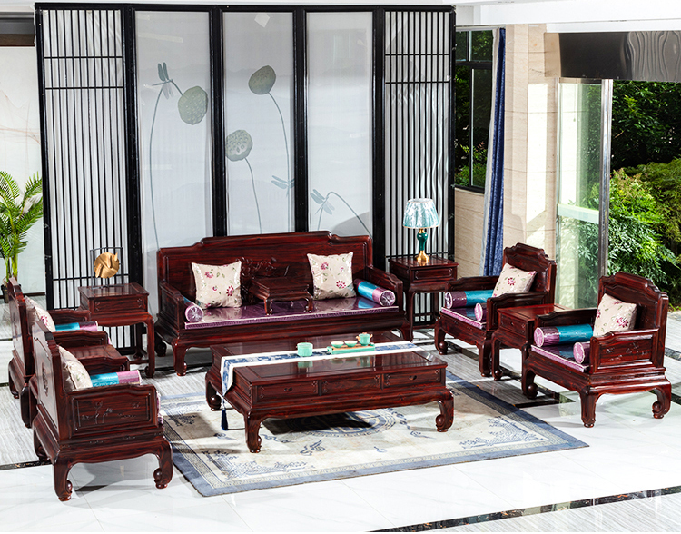 Chinese style solid wood sofa living room, dual use in winter and summer, Ming and Qing dynasties imitation classical rosewood sized carved rosewood furniture