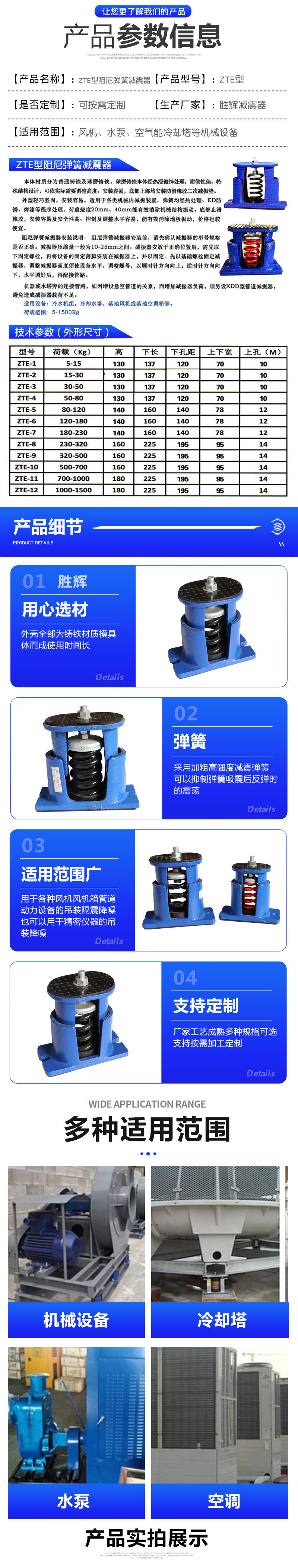 Shenghui ZTE damping spring shock absorber, floor mounted fan shock absorber, adjustable shock absorber pedestal, vibration isolator