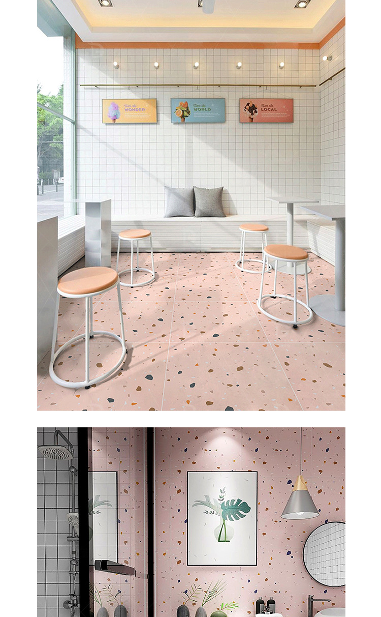 Macaron color Terrazzo floor tile 600x600 living room kitchen bathroom wall tile Clothes shop ins net red tile