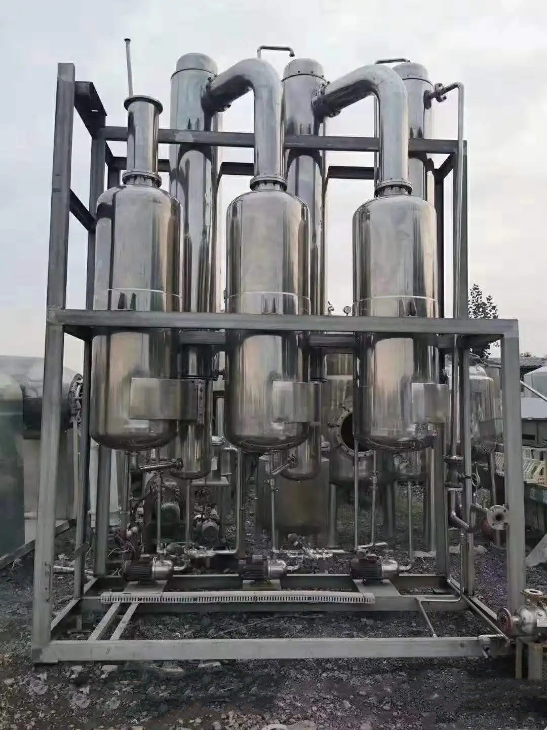 Used 2-ton titanium material forced circulation evaporator, 3-ton dual effect concentration and evaporation equipment