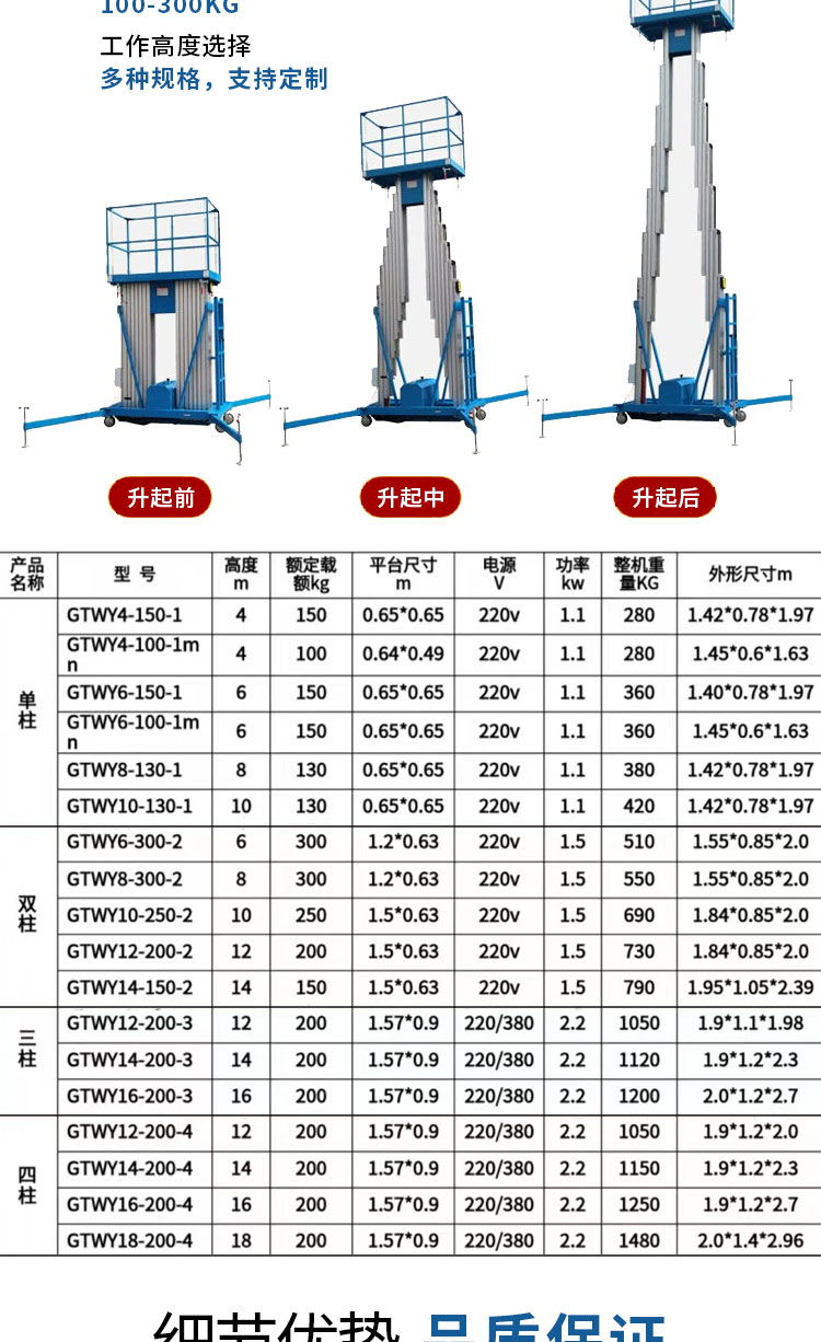 6-meter aluminum alloy double mast elevator, 10-meter lifting equipment, hydraulic lifting, electric lifting platform, manufacturer can customize