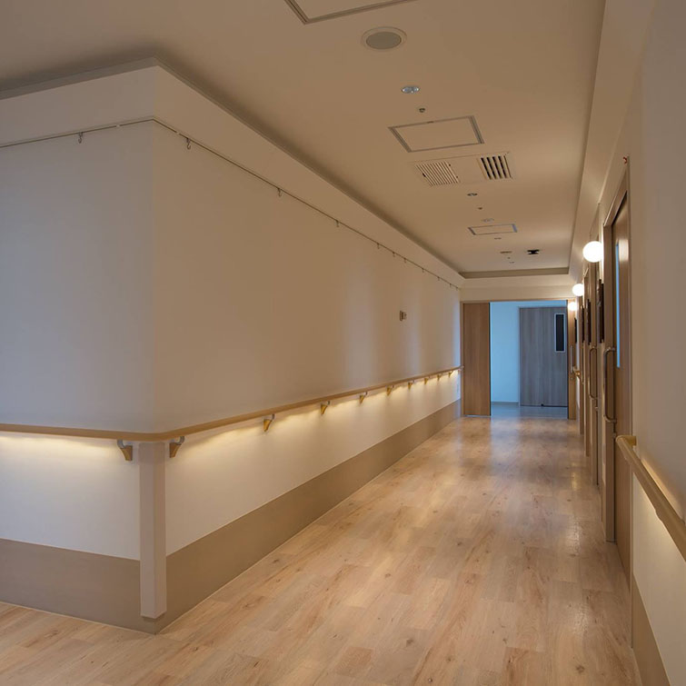 Corridor anti-collision handrail, NAKA wood grain color hospital, Japan Wall handrail, aisle door, entrance and exit handrail