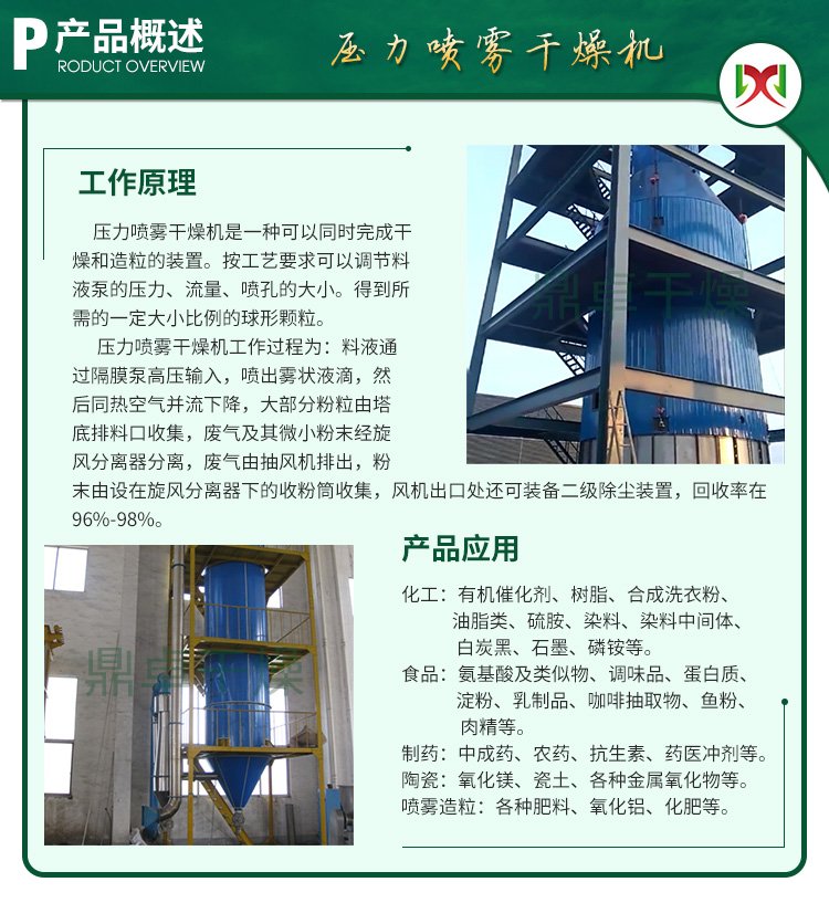 Dingzhuo supply dryer pressure spray dryer Aluminium silicate magnesium powder spraying pressure drying equipment