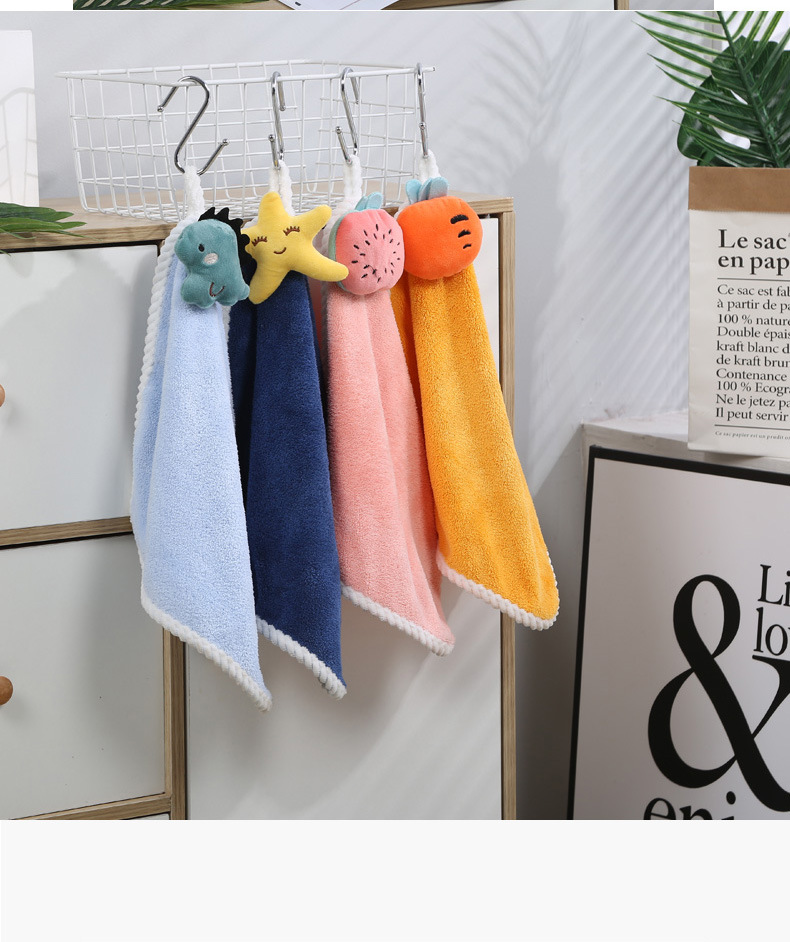 Coral velvet towel, cartoon soft small towel, hanging children's square towel, bathroom, kitchen, absorbent handkerchief