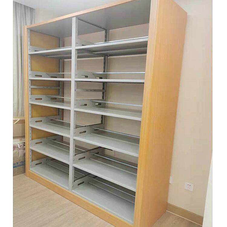 Customized wood grain transfer printing storage rack for school library bookshelves, detachable installation, Jieshun