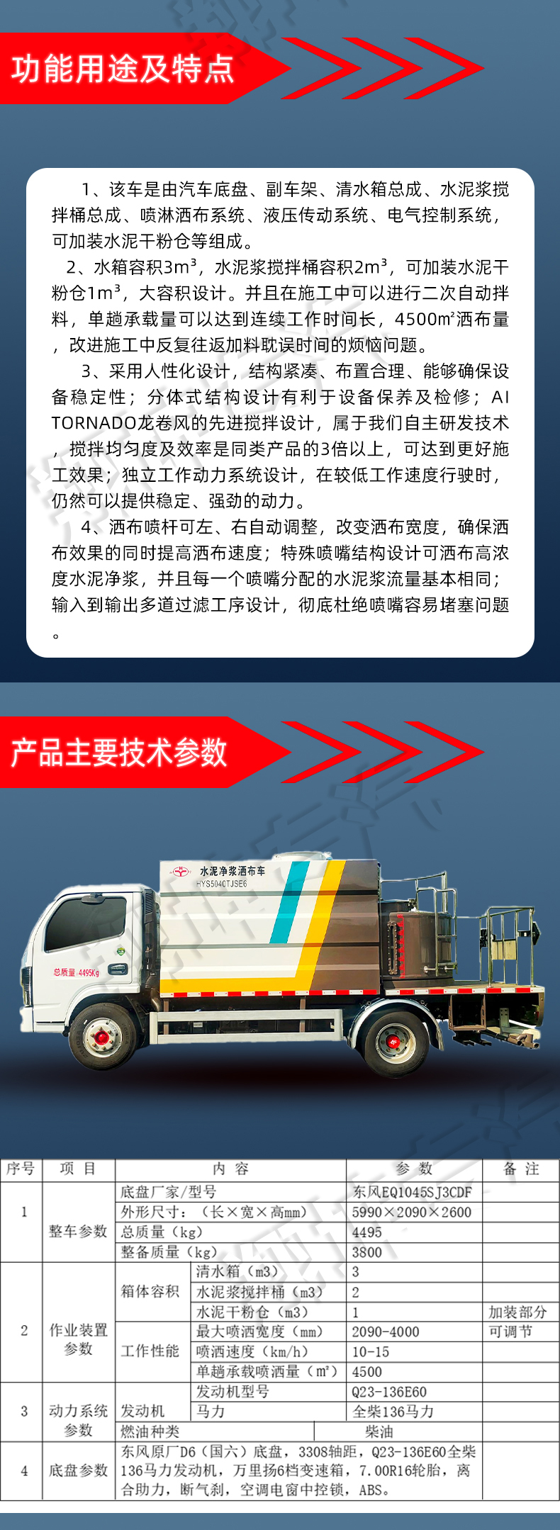 Dongfeng D6 blue brand cement slurry spraying with a spraying volume of 4500 square meters for secondary automatic mixing