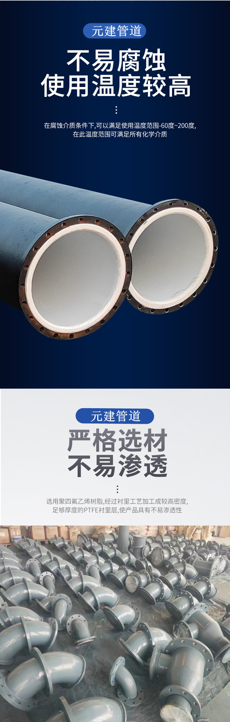 Carbon steel lined PO blind plate lined PP tee lined PTFE pipe fittings anti-corrosion processing