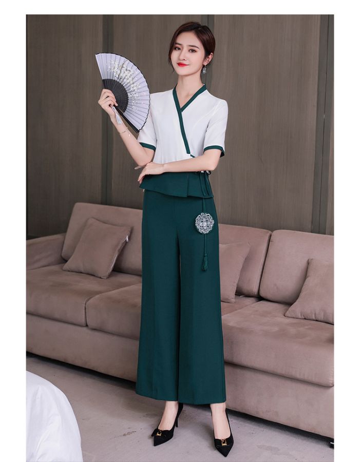 美发师工作服定制美容院技师服V领修身拼色工服