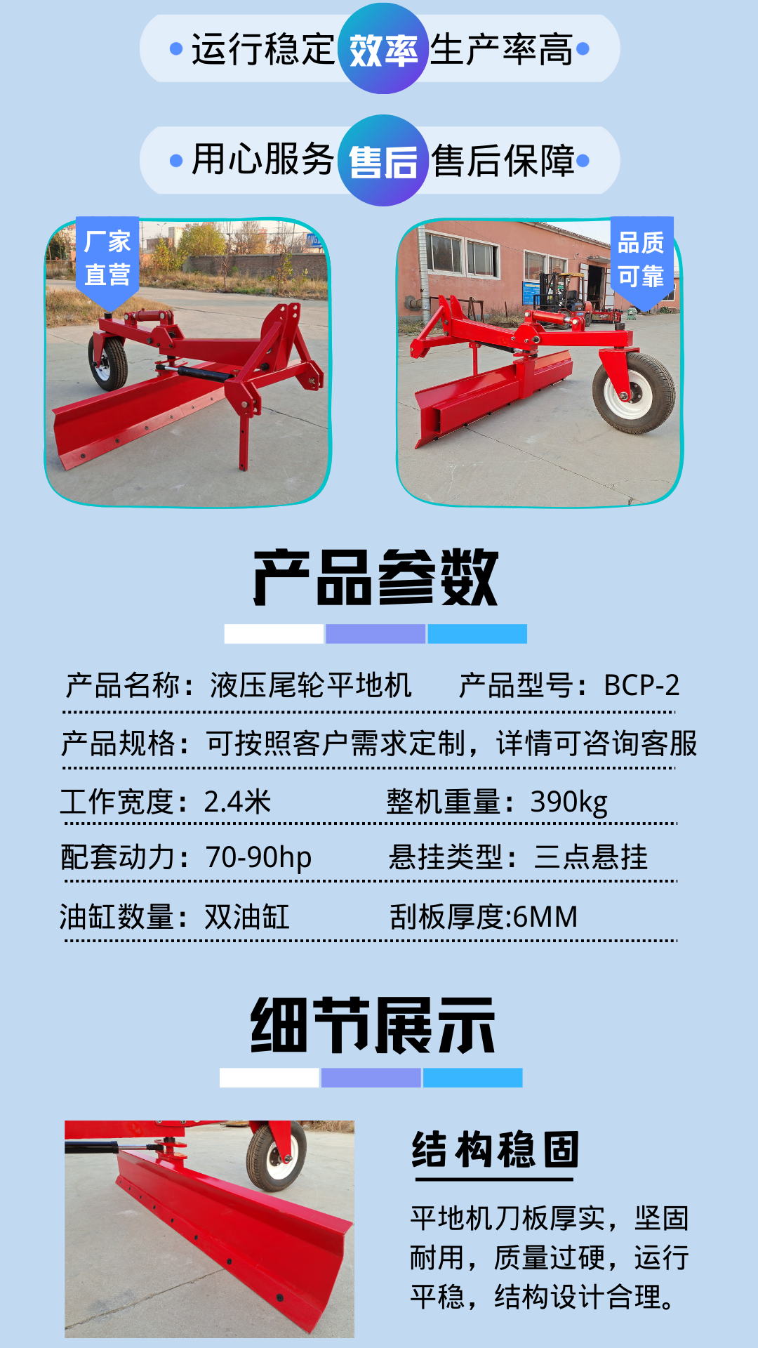 Wonong hydraulic grader tail wheel grader soil leveling machine scraper