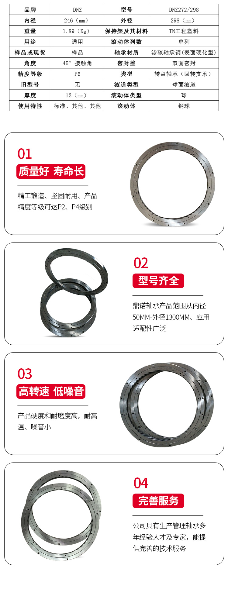 Small self positioning four point ball type rotary bearing with dedicated rotary support for rotary table bearing line body