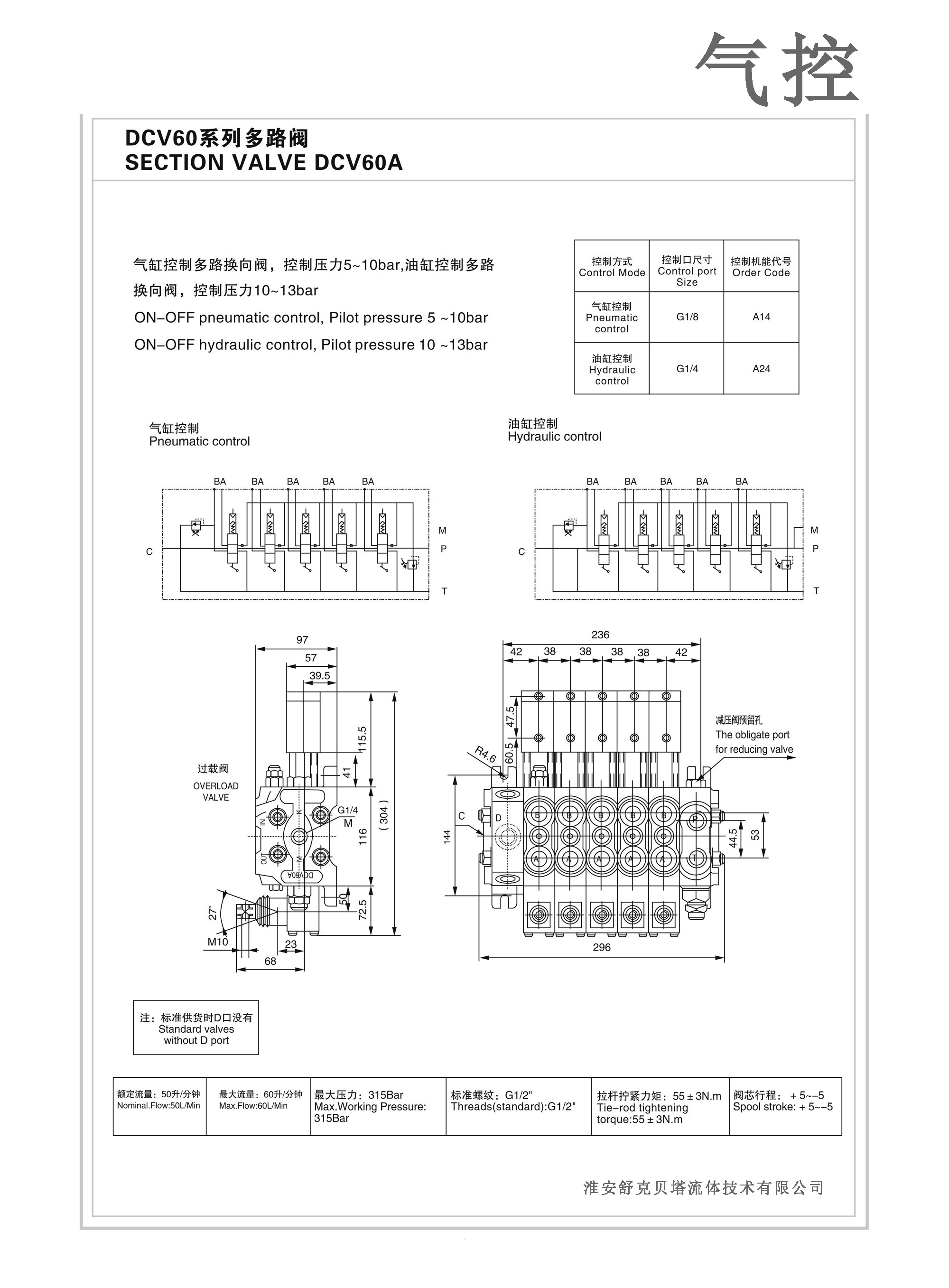 DCV60-2OQ series segmented manual pneumatic control multi way valve SKBTFLUID brand