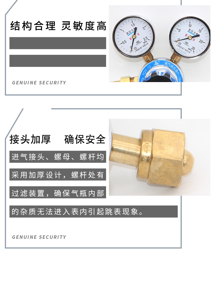 YQY-12 oxygen pressure reducer for steel cylinders and argon gas used in argon purification machines