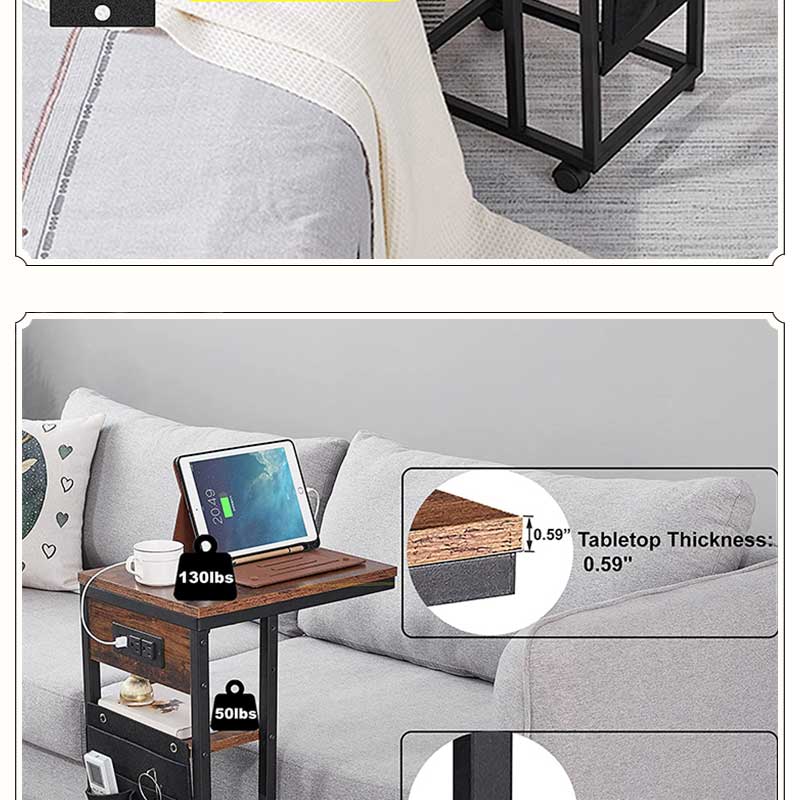 Iron Art Sofa Side Table, Corner Table, Small Tea Table, Simple Moving Tea Path Household Side Table, C-shaped Slit Table, Side Computer Table