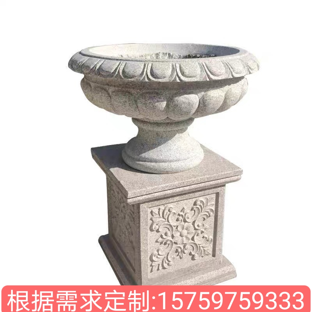 Customized processing of granite yellow rust stone flower pot, European style stone carving flower bed, garden villa, courtyard stone pot