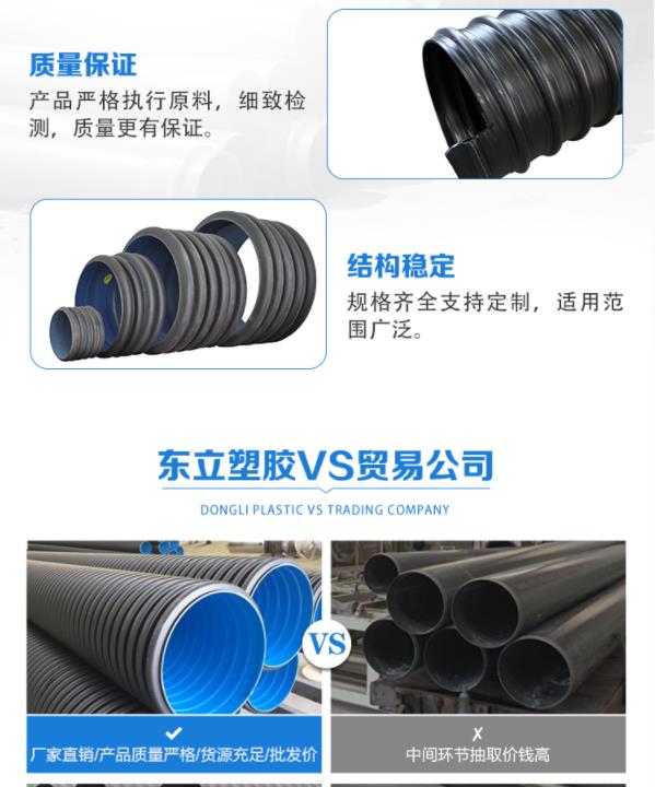 HDPE plastic steel winding drainage pipe is corrosion-resistant and wear-resistant, with a long service life that can be customized according to needs