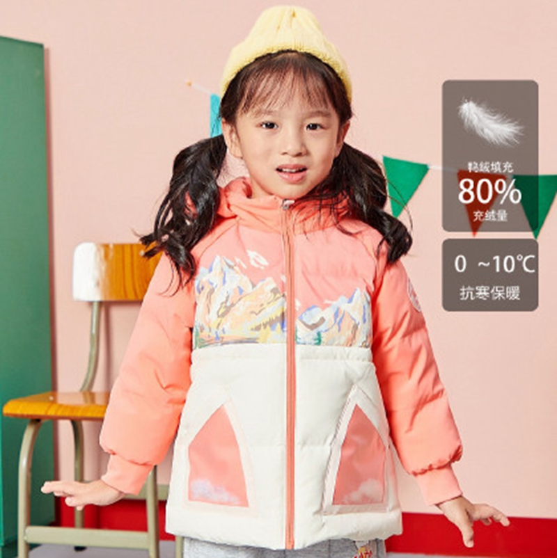 Children's clothing, girls' short down jacket, 2022 winter hooded, windproof, thickened, warm top jacket