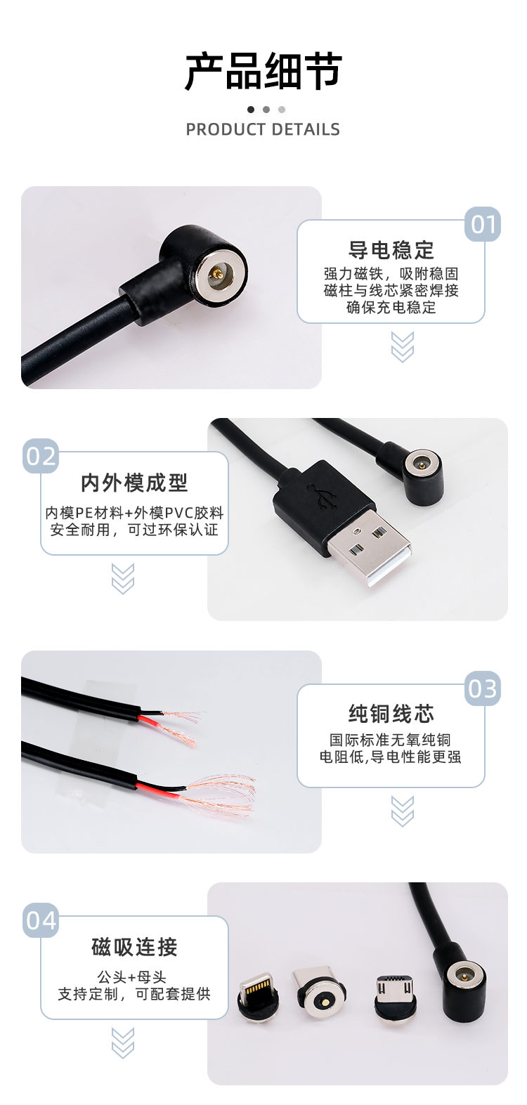 USB magnetic charging cable 7mm magnetic data cable elbow magnetic connector manufacturer supports customization