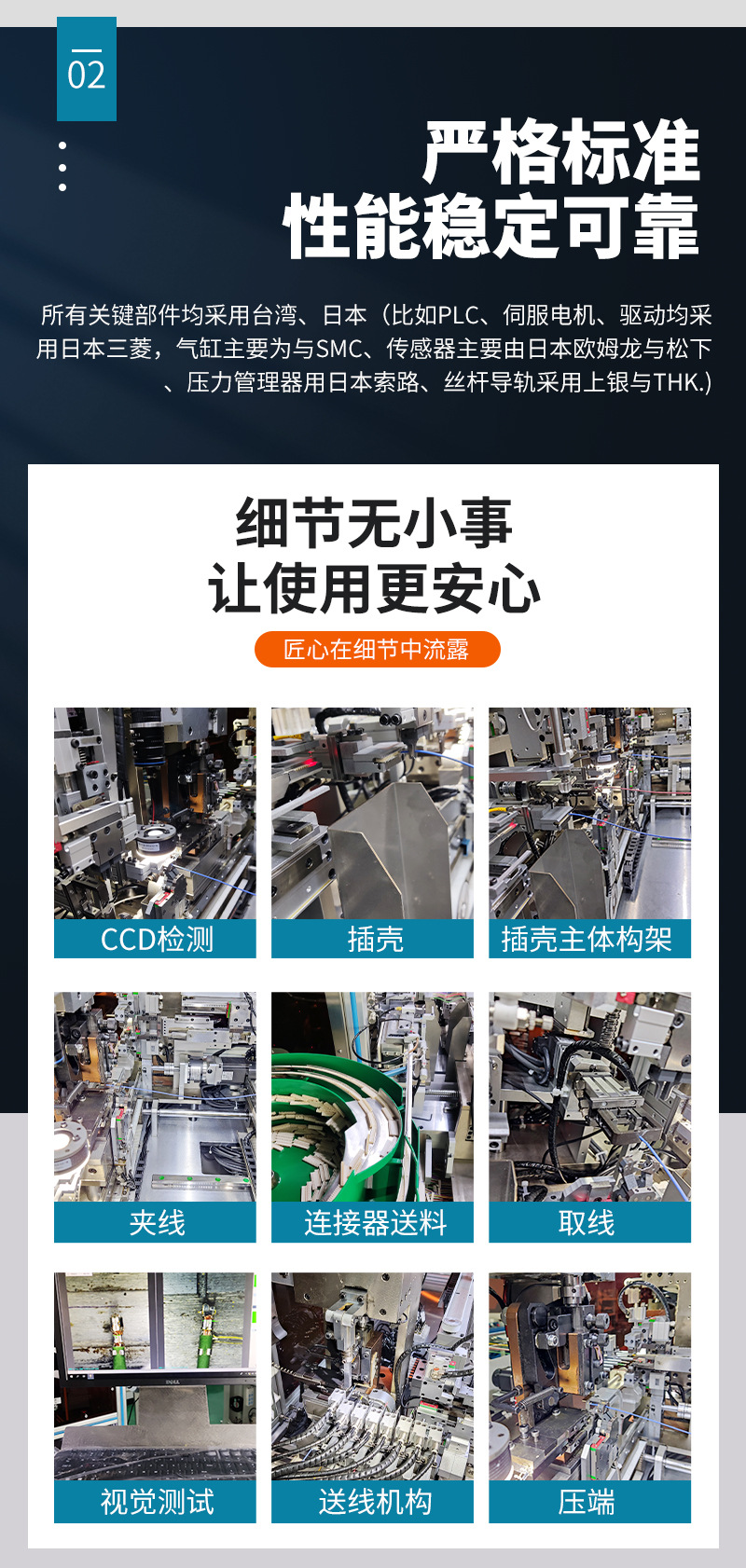 Full automatic double end rubber inserting shell machine, cutting and peeling detection at both ends of the wire, pressure management Stress management detection at the pressure end