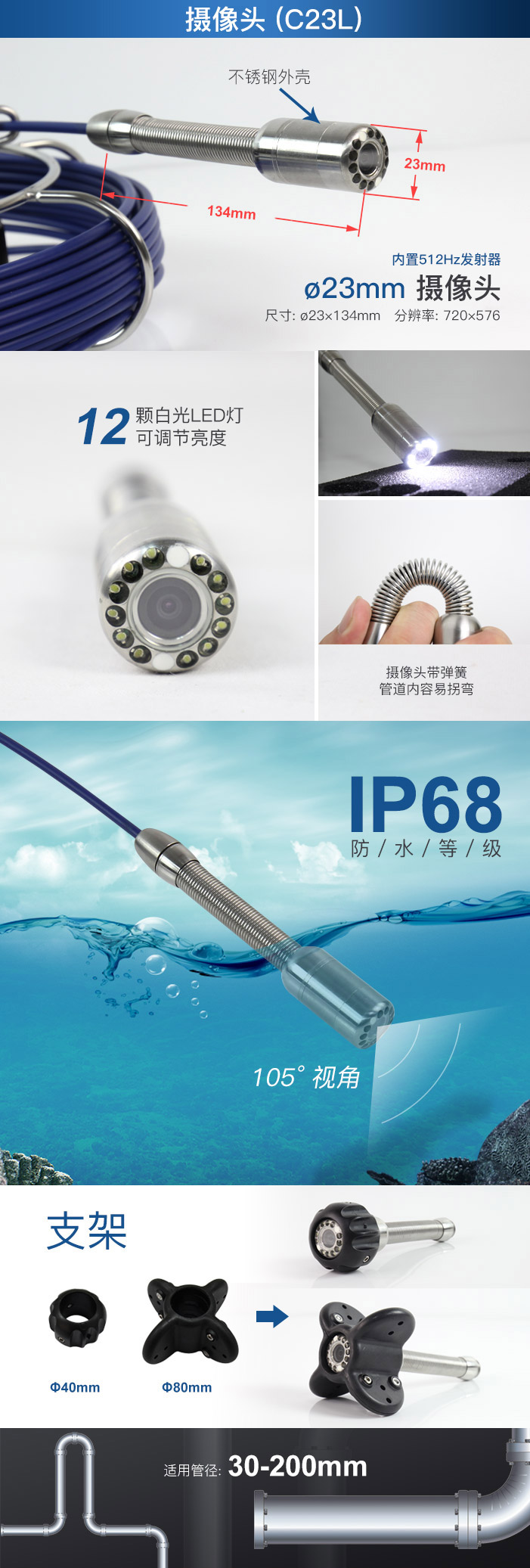 Water well inspection camera, Zhimin hardware, electromechanical, home leak detection pipeline inspection