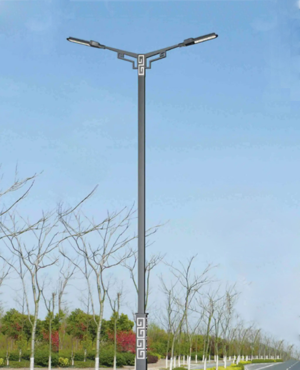 8 meter conch arm double arm LED solar street light customized for residential roads