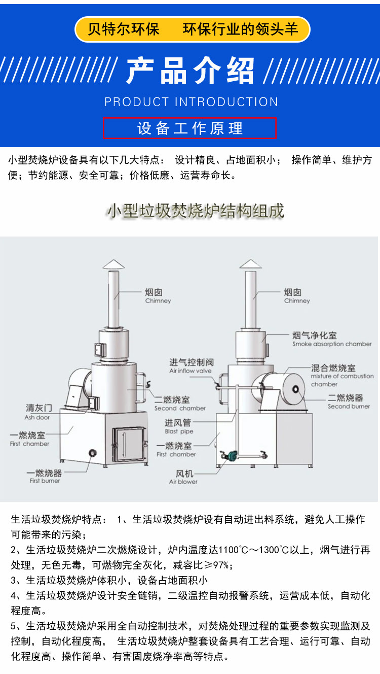 Small industrial Incineration Paint slag foam incineration plant Waste incineration equipment