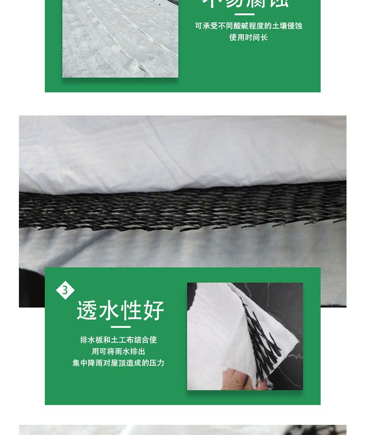 The geotextile composite drainage network used for landfills has a thickened core and strong drainage performance