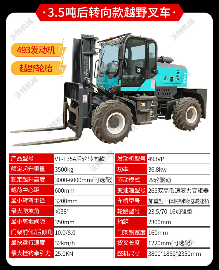 Four wheel drive off-road forklift 3.5t new 5t 6t stacking hydraulic Cart diesel four-wheel fork lift truck