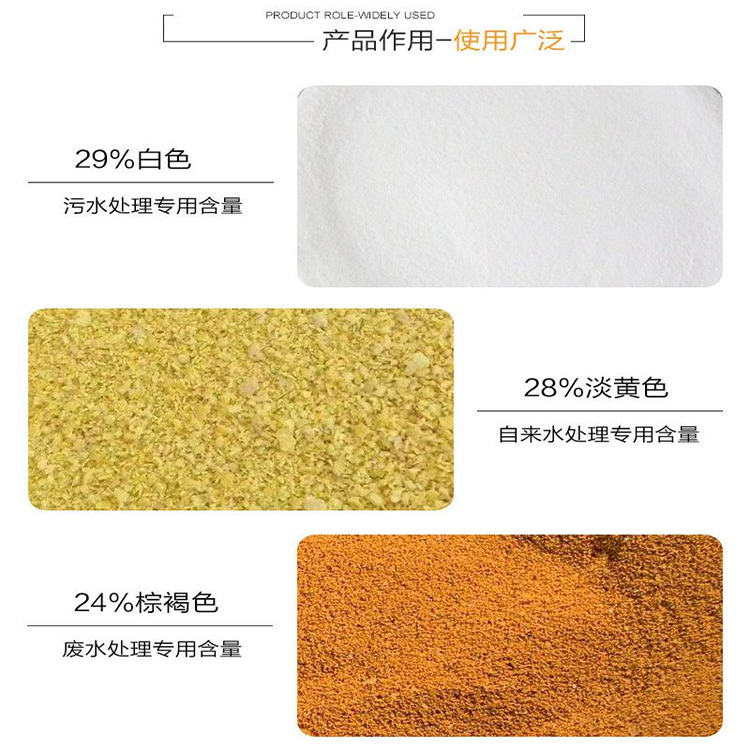 Water treatment agent with a content of 28% PAC and a content of 28% polychlorinated water coagulant that is easily soluble in water