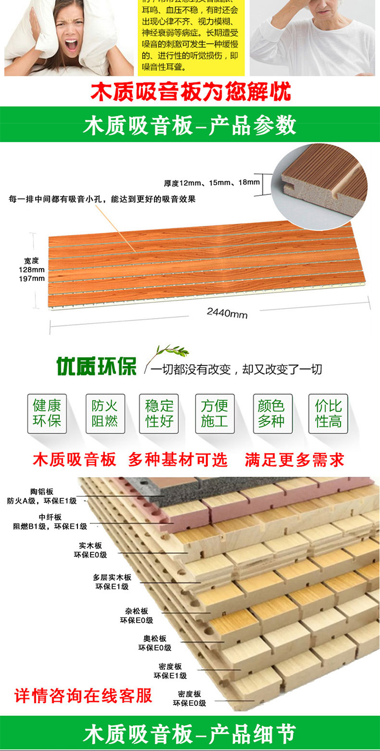 Wooden perforated sound-absorbing board, environmentally friendly and flame-retardant groove, wooden school soundproofing board, directly supplied by the manufacturer for decoration