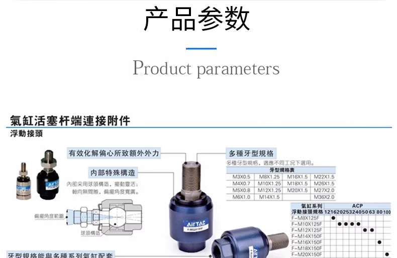 Yadeke cylinder connection accessory universal swing floating joint F-M3-M4-M6-M8x125 internal and external threads