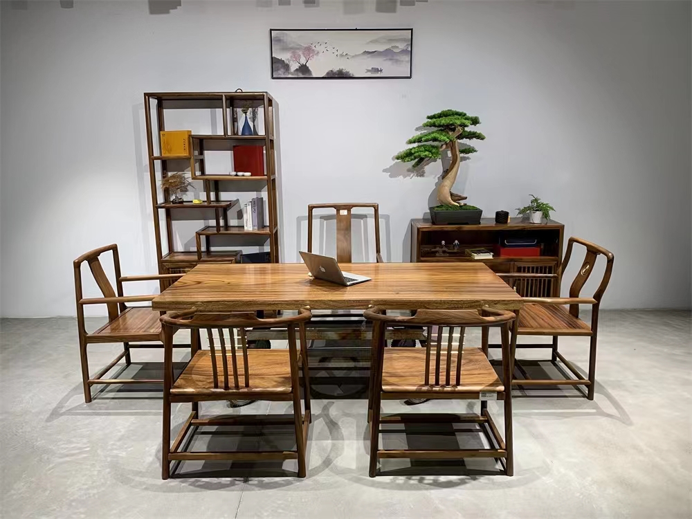 Yuanmufang South American walnut solid wood large board office meeting tea table and desk, all square 202 * 90 * 6