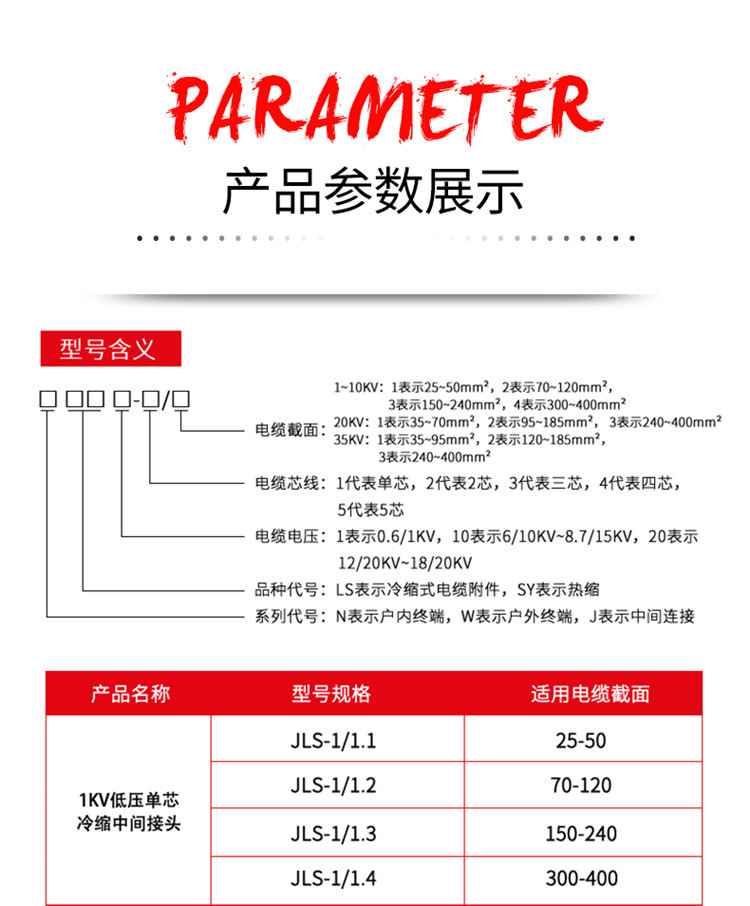 Min Sai JLS-1/3.0 4.0 5.0 Three core, four core, five core 1KV cold shrink cable accessory middle straight joint