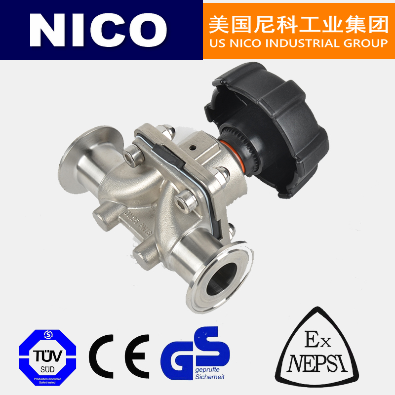 NICO imported manual quick connect sanitary diaphragm valve, stainless steel double diaphragm, food grade quick connect chuck