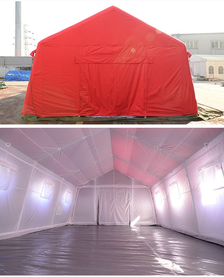 Wuhuan Jingcheng 30 square meters outdoor emergency red and blue Oxford cloth inflatable tent with thickened rainproof and windproof rope