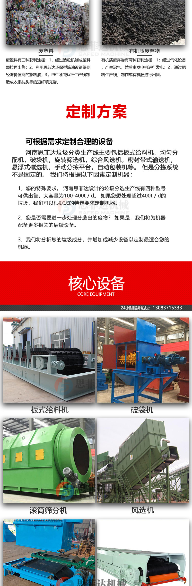 Decoration waste screening equipment, demolition waste, domestic waste sorting machine, construction waste treatment equipment manufacturer