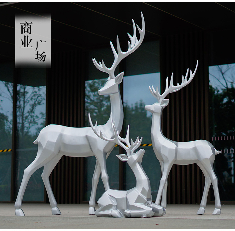 Imitation stainless steel deer ornaments, outdoor landscaping, parks, real estate decoration ornaments, fiberglass sika deer sculptures