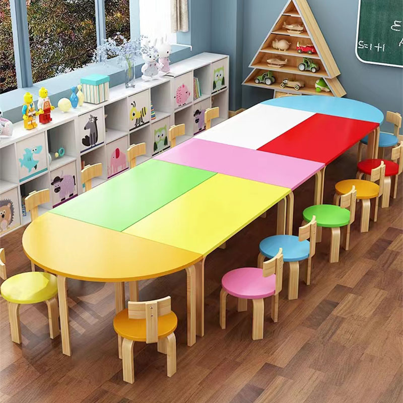 Kindergarten desks, children's tutoring classes, training classes, early education desk combinations, primary school students' painting and art classes, desks and chairs, solid wood