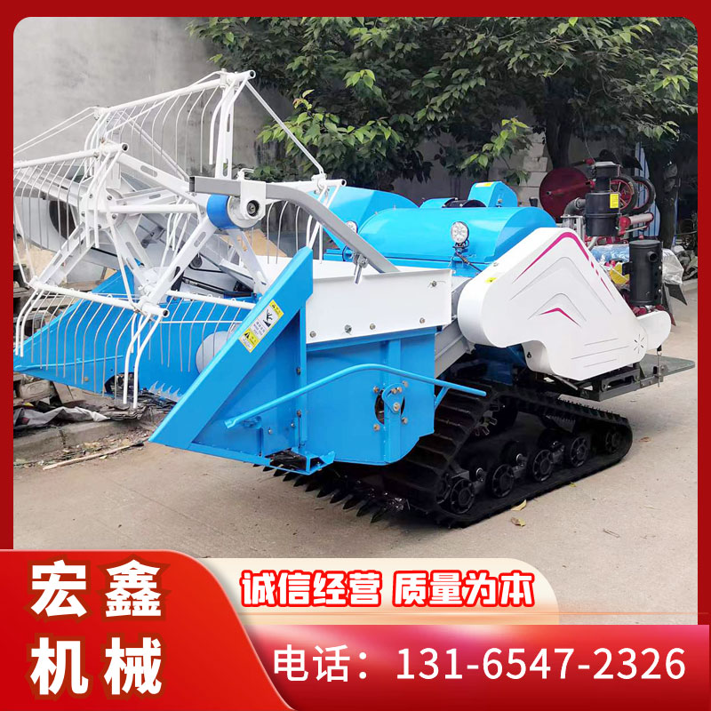 Wheat harvesting, threshing, bagging machine, track type rice wheat combine harvester, small plot wheat and rice cutting machine in residential areas