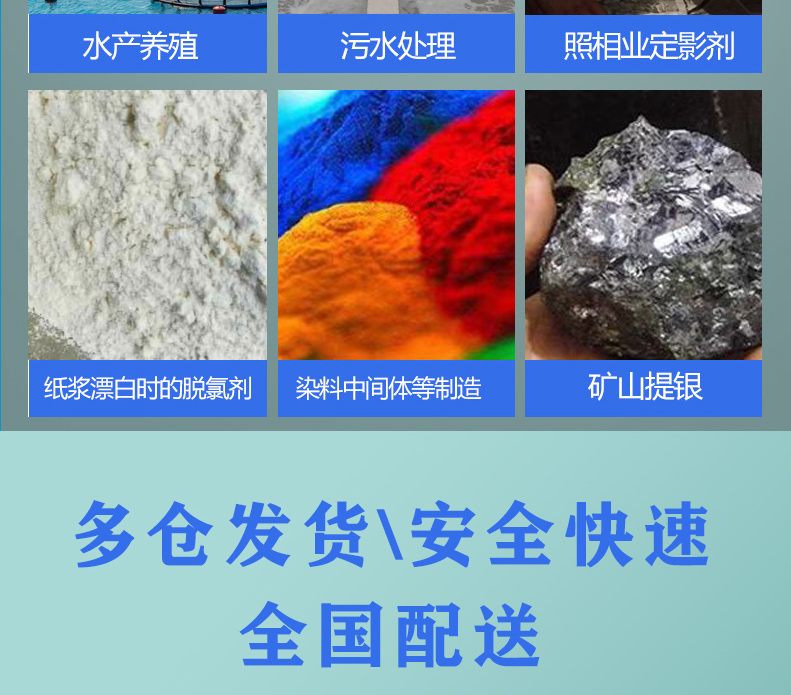 Industrial large soda, large, medium and small particles Sodium thiosulfate pentahydrate, fish and shrimp farming, industrial printing and dyeing wastewater treatment