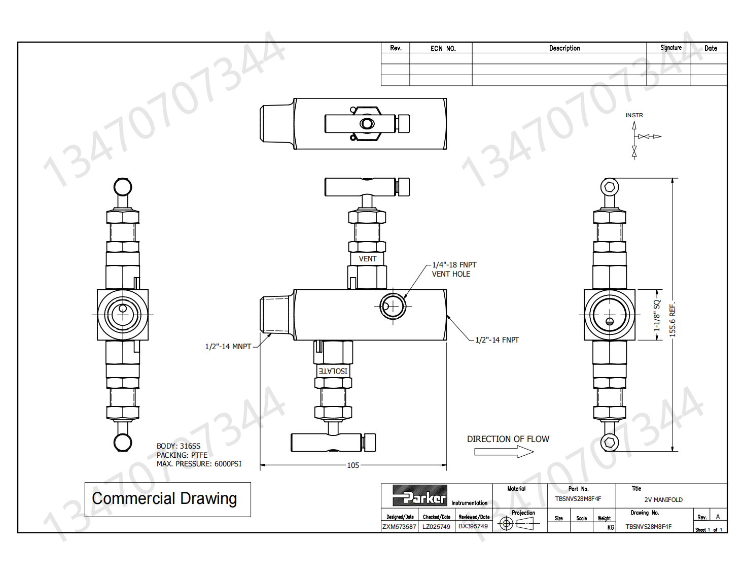 American Parker stainless steel two valve group TBSNVS28F8M4F spot 1/2FNPT1/2MNPT connection