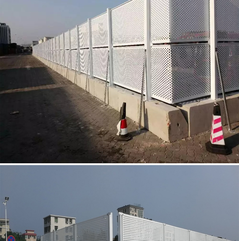 Blue iron sheet circular hole construction fence, 2-meter-high louver hole customized fence, detachable