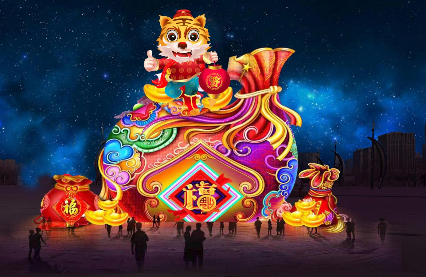 2023 Year of the Rabbit Large Lantern Spring Festival Lantern Festival Temple Fair Light Show Luxury Laser lighting display Customized Manufacturer