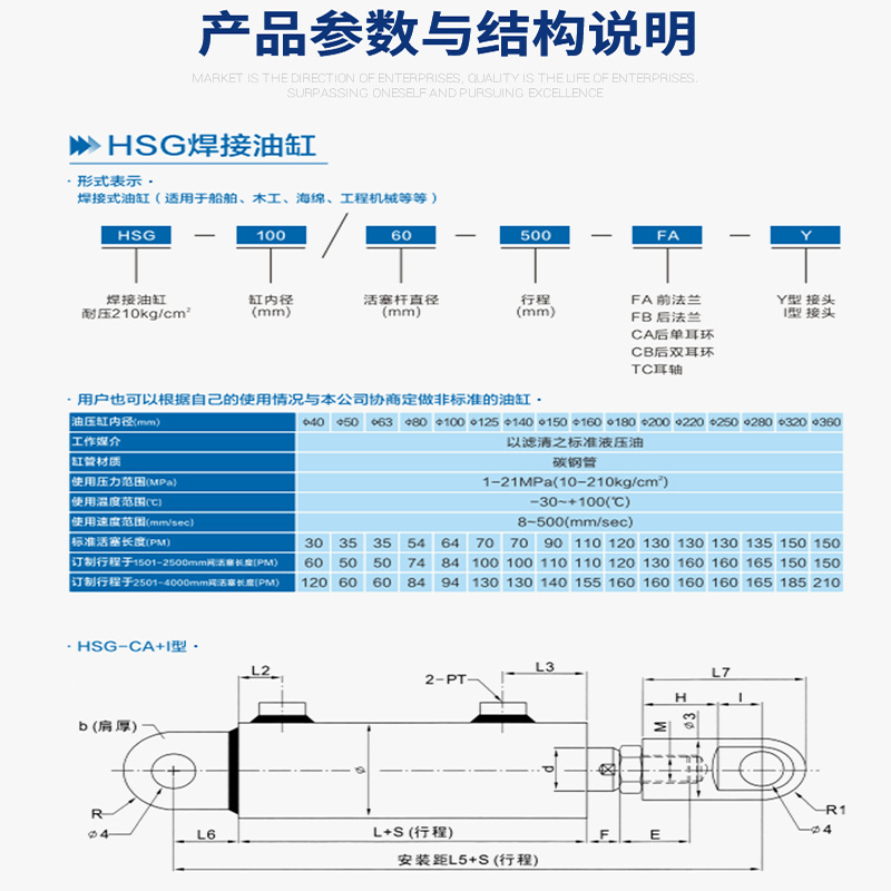 Plunger type construction machinery engineering hydraulic system single ear HSG hydraulic cylinder