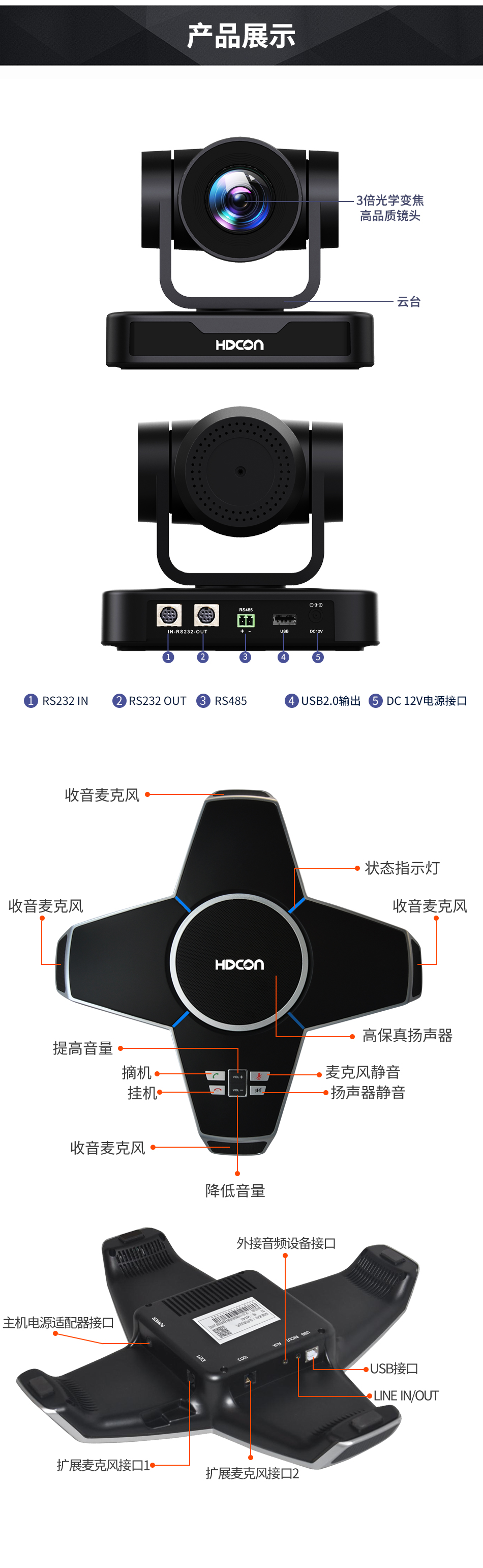 Huateng T7350 high-definition video conferencing system set with 3x zoom conference camera USB omnidirectional microphone
