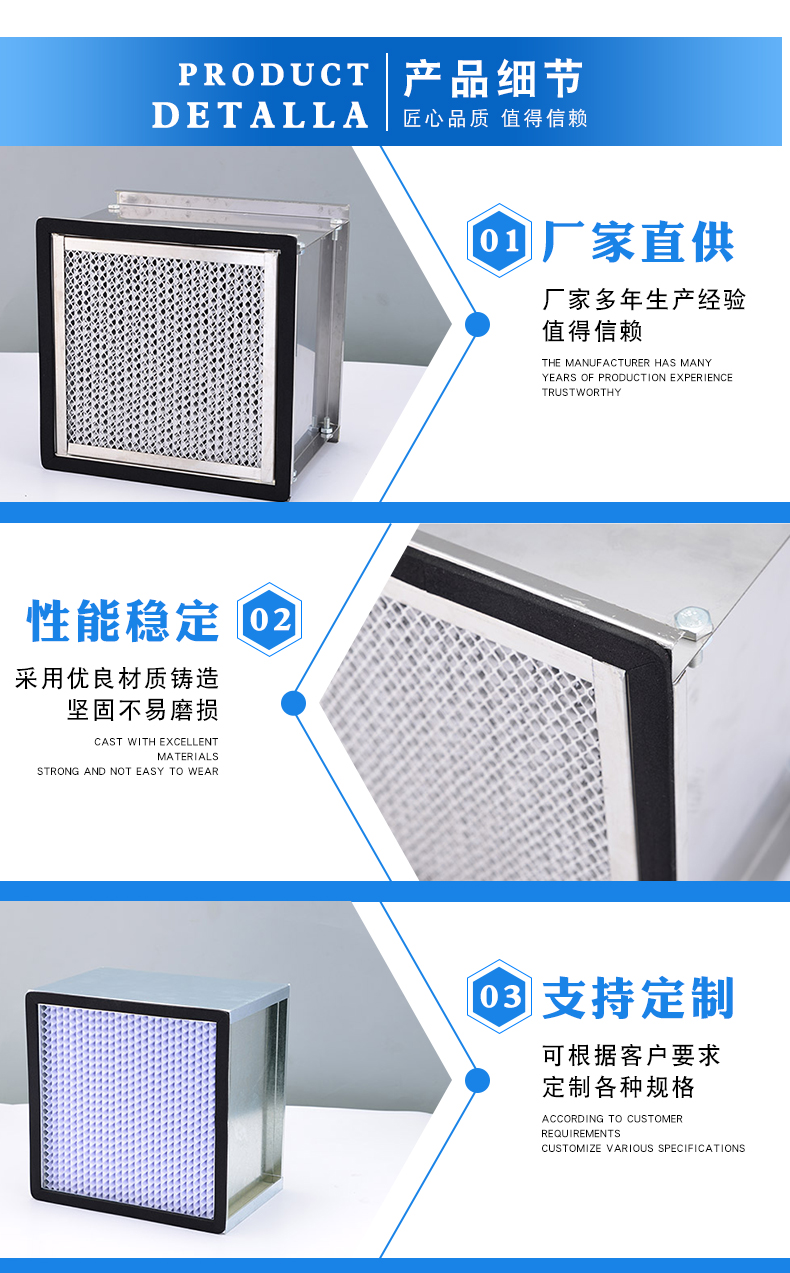 Aluminum frame with partition, high-efficiency filter, dust-free purification workshop, end air filtration efficiency H13-H14