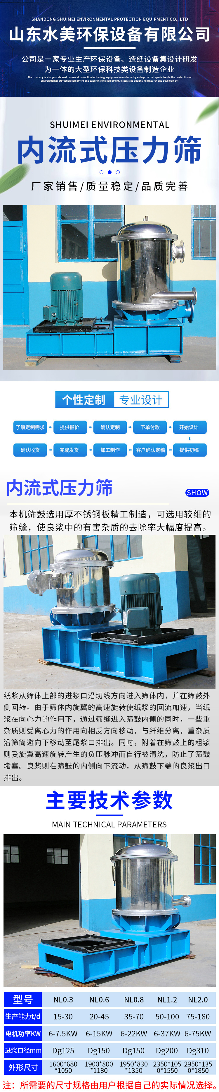 Internal flow pressure screen is a precision screening equipment in the pulp making stage of papermaking [13% value-added tax special invoice]